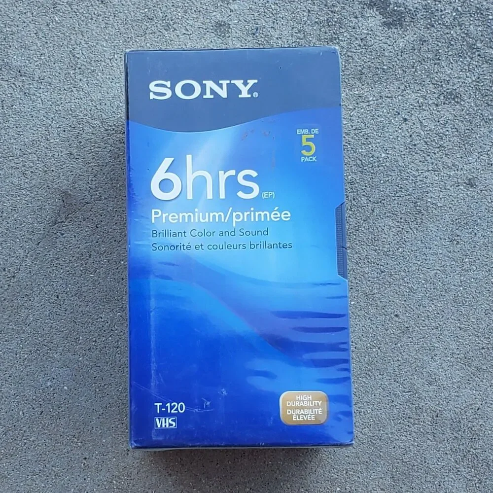 NEW SEALED 5 PC SONY T-120 6 Hr Premium VHS Video Blank Tapes VTG Y2K